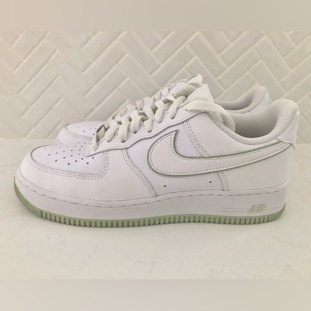 Nike Air Force One Sneakers, White and Honeydew, Mens size 8 / Women’s size 9.5